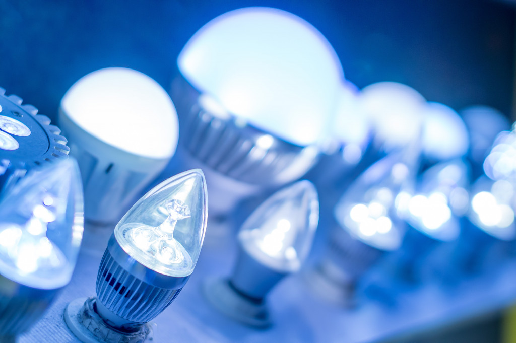 LED lamps on display at a store.