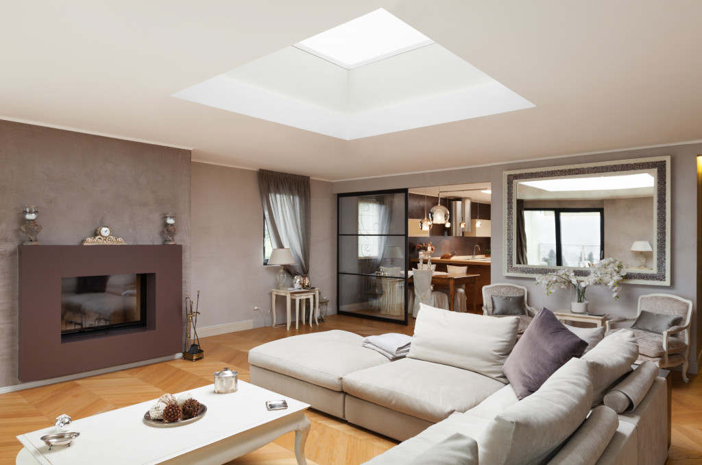 living area with skylight