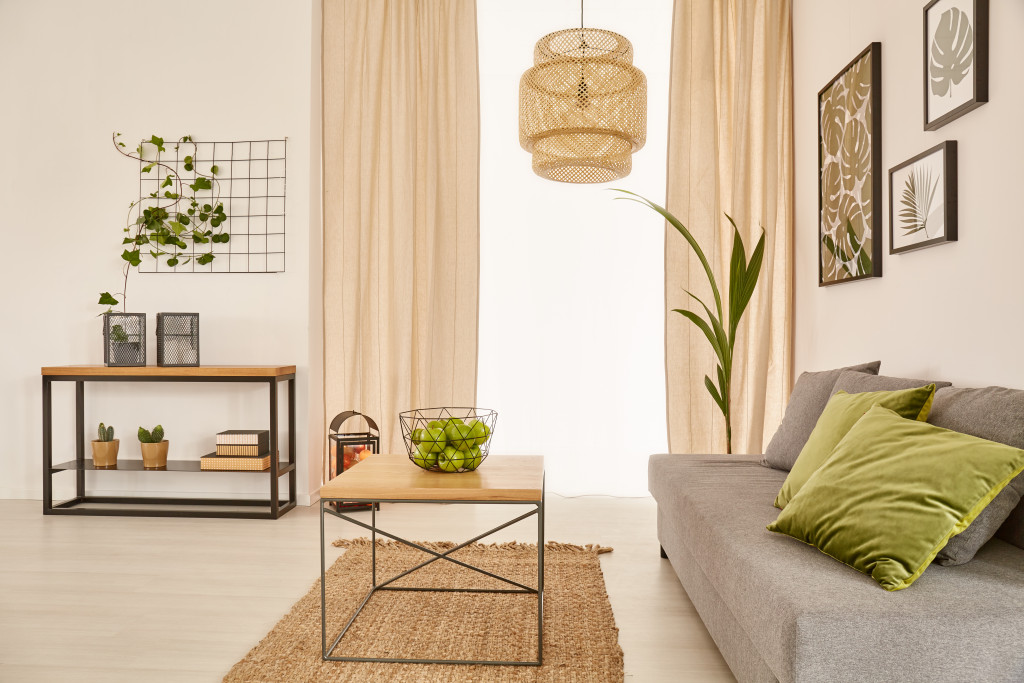 A living room in earthy colors